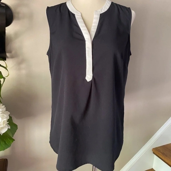 Talbots Black Split Neck Sleeveless Top 4 - Picture 4 of 5